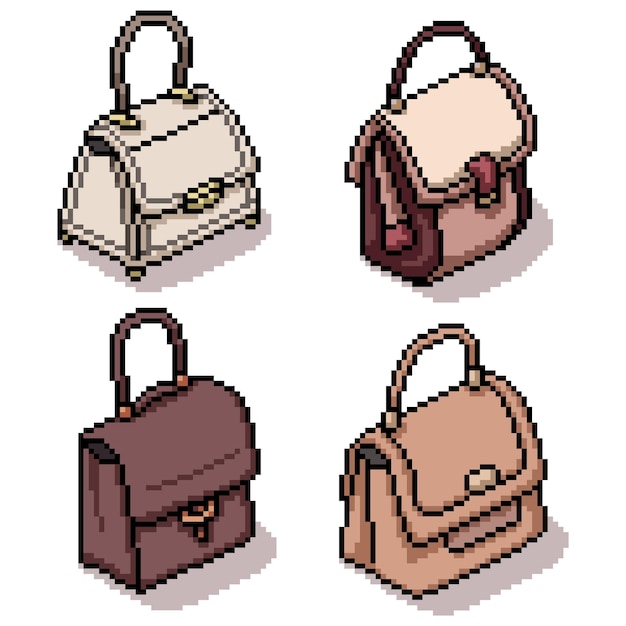 Vector pixel art vrouw tas isometrisch