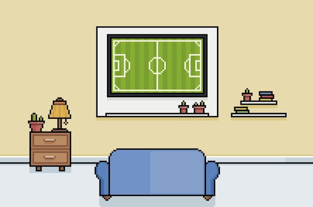 Premium Vector | Pixel art watching soccer world cup in the tv ...