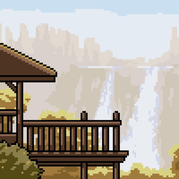 Pixel art water cliff balcony