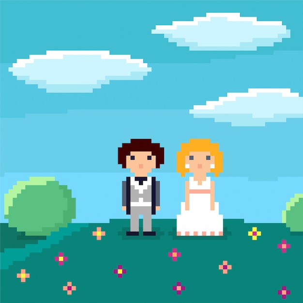 Пиксель арт свадебная пара.