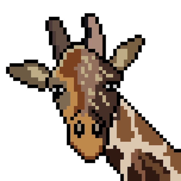 Pixel art con testa di giraffa isolata su sfondo bianco.