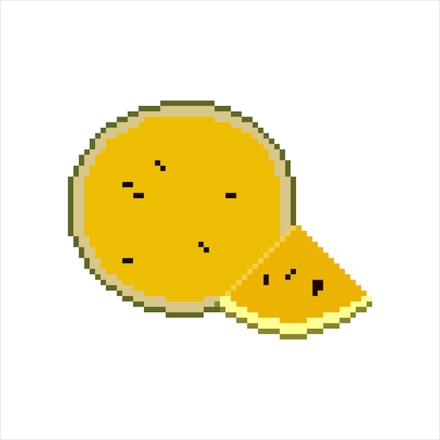 Pixel art with yellow  watermelon. Vector illustration.