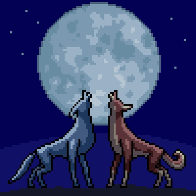 Pixel art wolven huilen middernacht