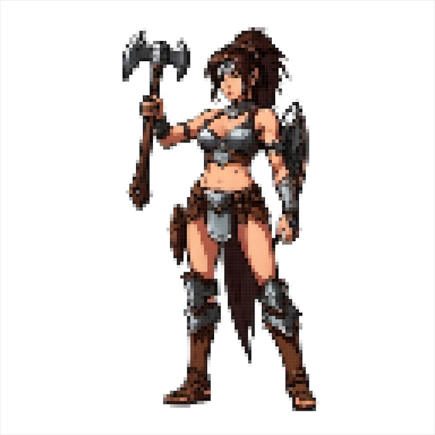 Vector pixel art woman warrior rpg classic style