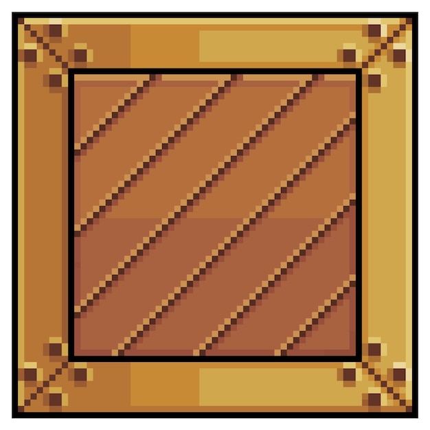 Scatola di legno pixel art, icona vettore cassa per gioco a 8 bit su sfondo bianco