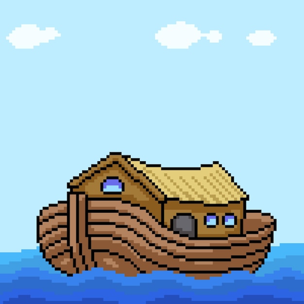 Pixel art woonboot vlot