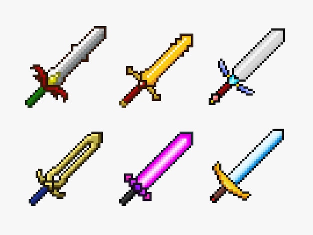 Vector pixel art zwaard set