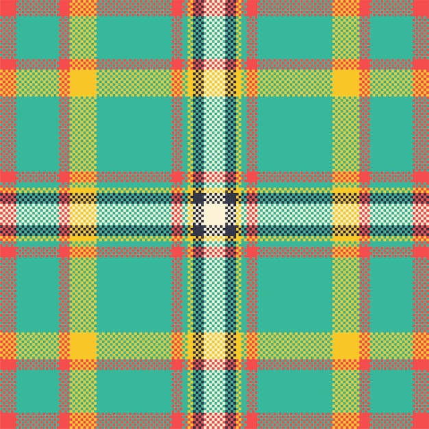 Pixel background design. Modern seamless pattern plaid. Square texture fabric. Tartan scottish textile. Beauty color madras ornament.