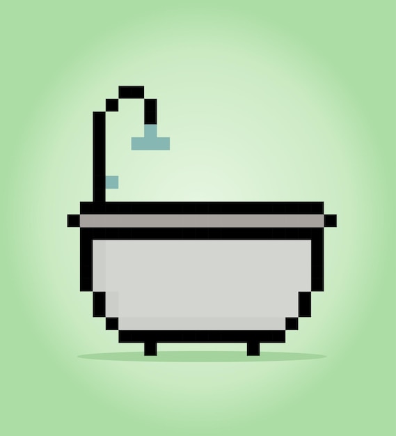 Pixel bathtub 8bit интерьерные игровые ресурсы в векторных иллюстрациях