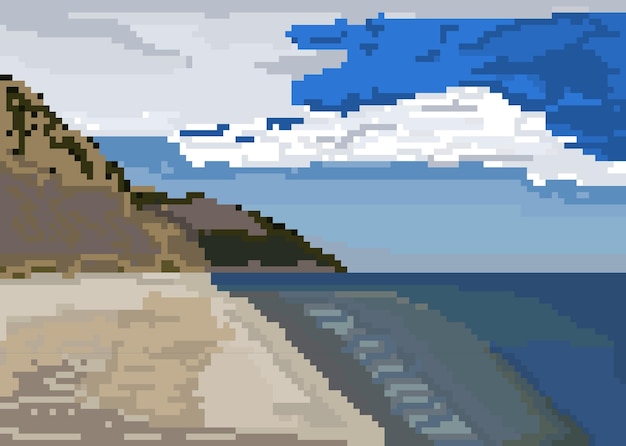 Pixel bewolkte dagweergave op rotsstrand en het Baikalmeer