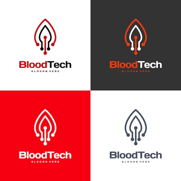 Simbolo del logo pixel blood, modello di progettazione del logo blood healthcare, vettore del concetto di progettazione del logo blood technology