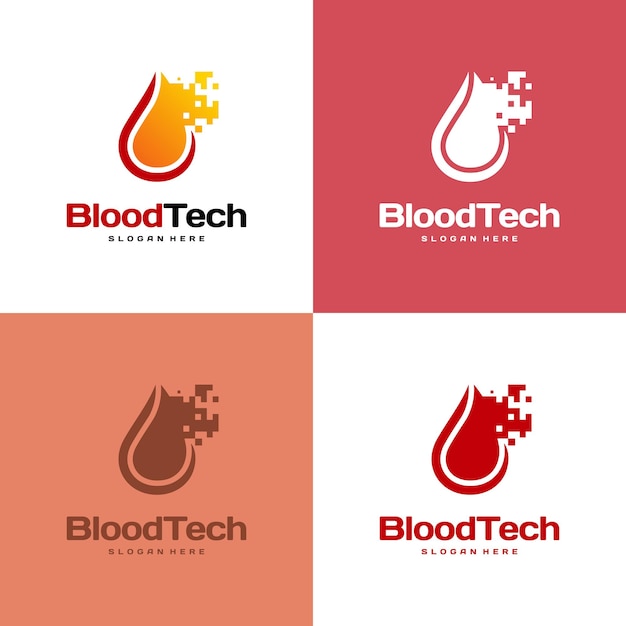 Pixel blood logo symbool, blood healthcare logo ontwerpen sjabloon, blood technology logo ontwerpen concept vector