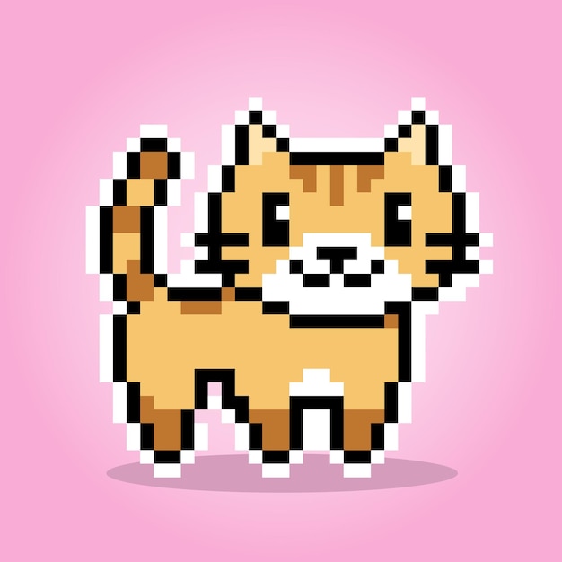 Pixel cat 8 бит Животные для игровых активов в векторной иллюстрации