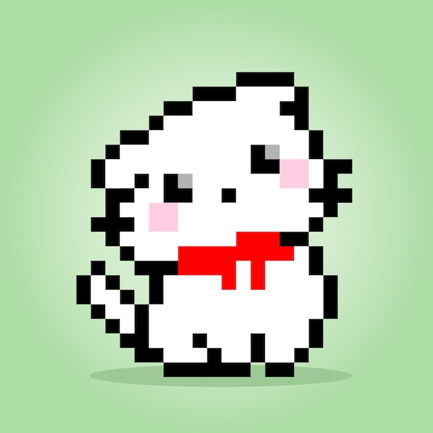 Pixel cat 8 bit animals voor game-items in vectorillustratie