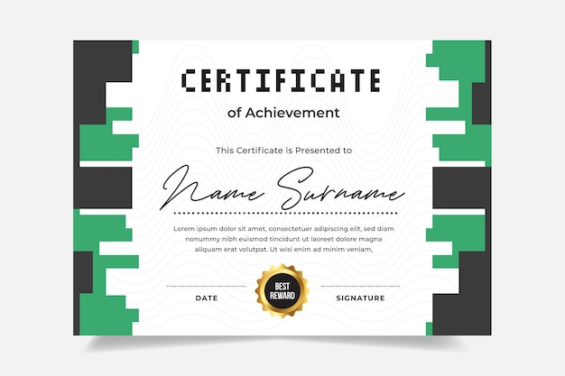 Pixel certificate design template vector