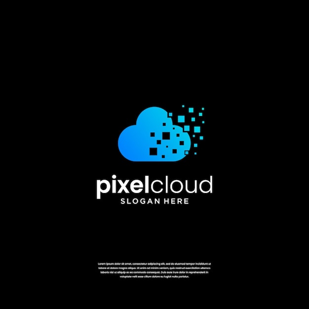 Pixel cloud tech logo design inspiration