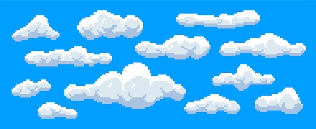 Вектор Пиксельные облака в стиле ретро