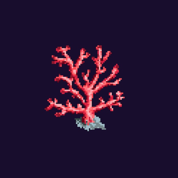 Pixel coral pianta marina isolata su sfondo scuro vettore