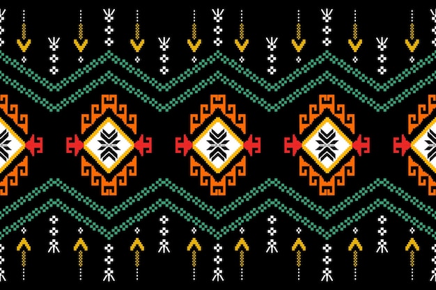 Pixel cross stitch patterns ethnic pattern abstract art red background design for carpet wallpaper