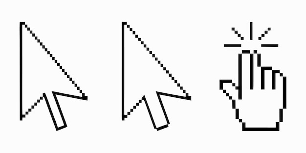 pixel cursor icon set retro computer pointer and hand symbols for web design ui or presentations