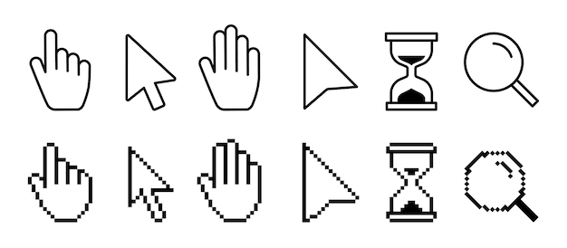 Vector pixel cursors icons mouse cursor hand pointer hourglass vector illustration