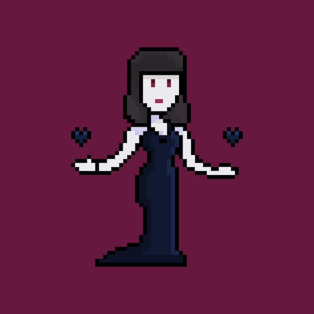 Pixel dark lady vampire female beautiful character