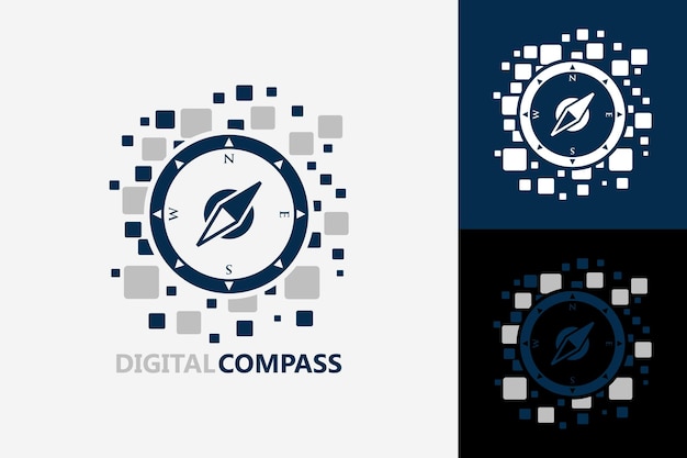 Pixel Digital Compass Logo Template Design Vector, Emblem, Design Concept, Creative Symbol, Icon