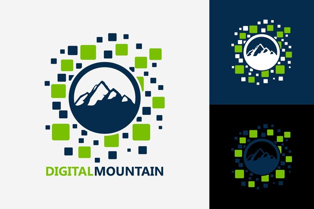 Pixel Digital Mountain Logo Template Design Vector Emblem Design Concept Creative Symbol Icon