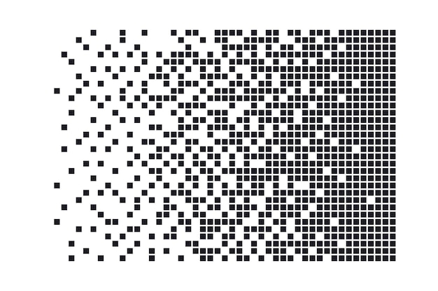 Sfondo di disintegrazione dei pixel. effetto decadimento. motivo punteggiato disperso. concetto di disintegrazione. trama di mosaico di pixel astratto con semplici particelle quadrate. illustrazione vettoriale su sfondo bianco