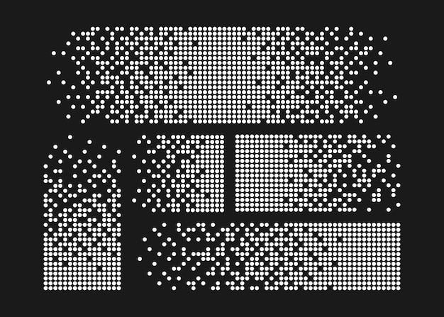 Sfondo di disintegrazione dei pixel frammento di mezzitoni modello punteggiato disperso concetto di disintegrazione trame di mosaico di pixel quadrati con particelle quadrate illustrazione vettoriale su sfondo nero