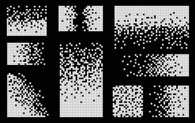 픽셀 해체 배경 세트 붕괴 효과 분산 점 모양 개념