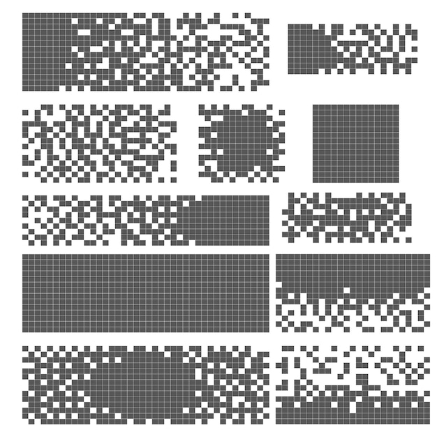 픽셀 붕괴 붕괴 효과 둥근 모양으로 만들어진 다양한 직사각형 요소