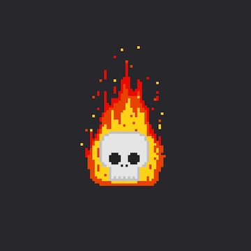 Premium Vector | Pixel fire skull head