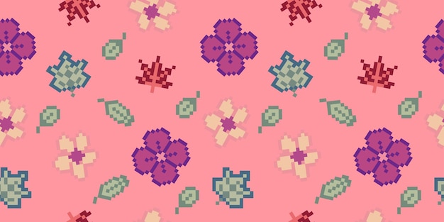 Pixel flower seamless background vector illustration for video game asset