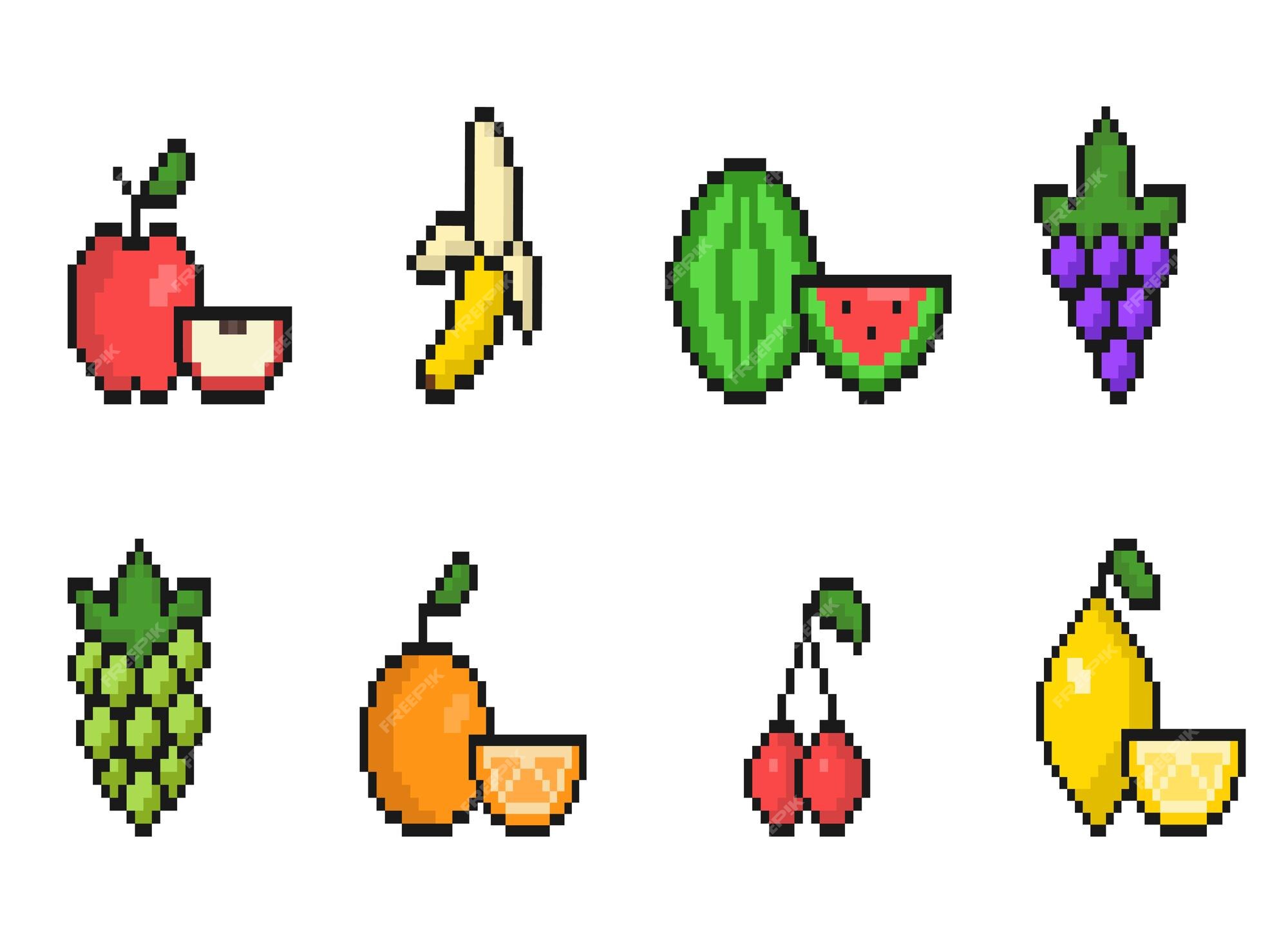 Pixel Fruits For Games Icons High Detailed Vector Set Royalty Free