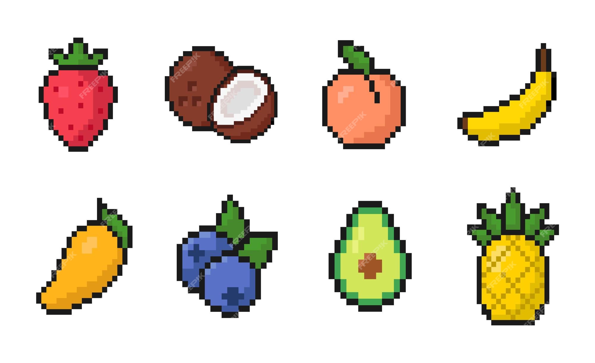 Pixel Fruits For Games Icons High Detailed Vector Set Royalty Free