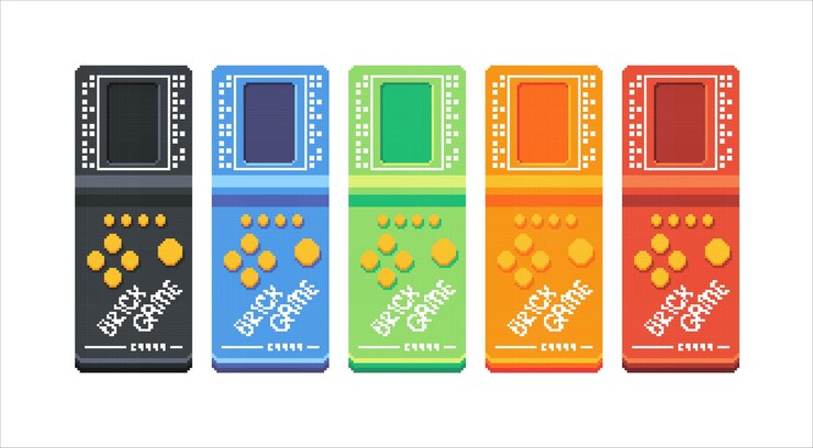 Vector pixel game consoles tetris of different colors