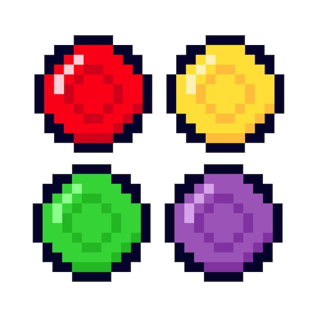 Pixel game element game pixel art magic items digital pixelated lives bar and menu button