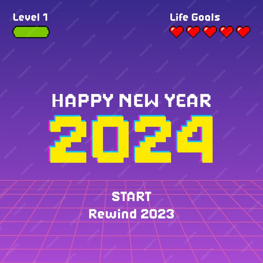 Premium Vector Pixel game happy new year 2024