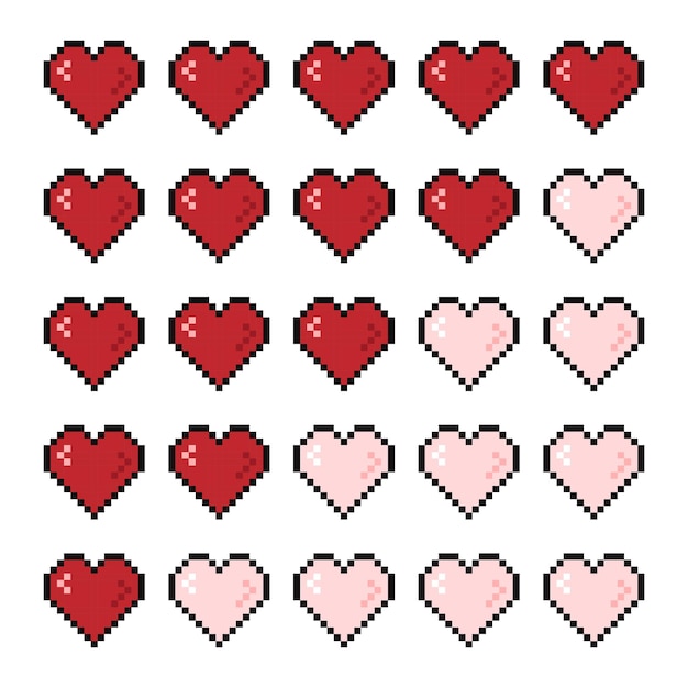 Pixel game health heart bar 8 bit life bar