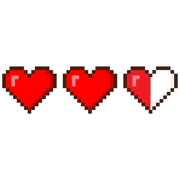 Pixel game life bar Heart pixel art Vector icon