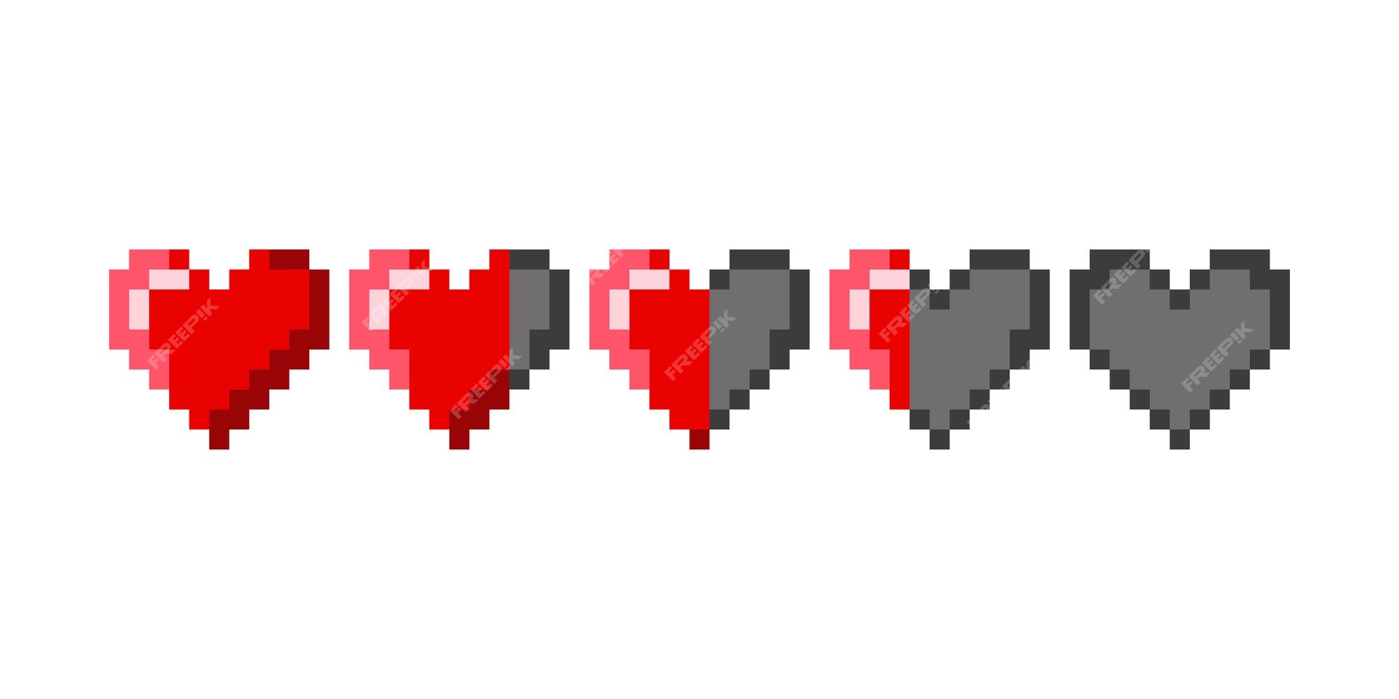 Pixelated red heart icon on light background. Pixel game life bar symbol.  Cute st valentine's day heart, game element. Outline flat and colored  style. Vector illustration. 29606635 Vector Art at Vecteezy