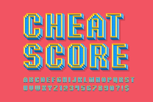 Pixel gestileerd vector alfabet ontwerp Hoog contrast en scherpe retrofuturistische