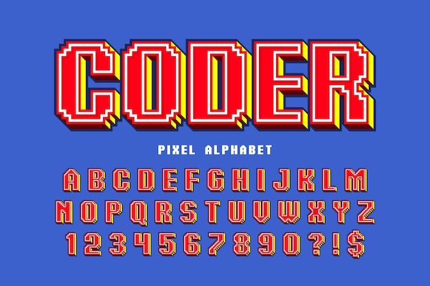 Pixel gestileerd vector alfabet ontwerp Hoog contrast en scherpe retrofuturistische