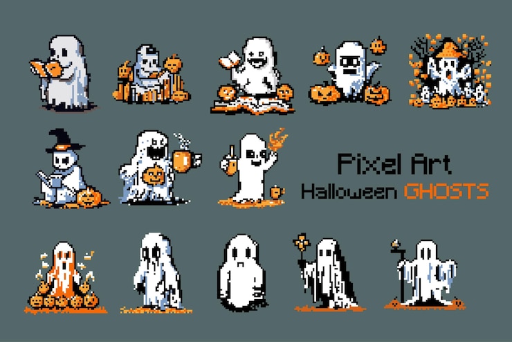 Premium Vector | Pixel ghost retroinspired pixel art character vector ...