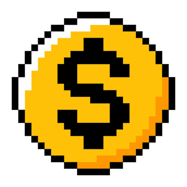 Pixel gouden munt geld icoon