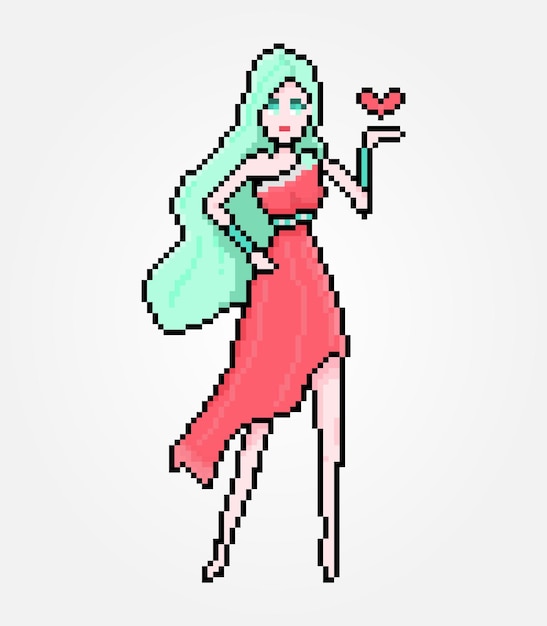 Pixel Greek cute goddess of love female character in pink dress