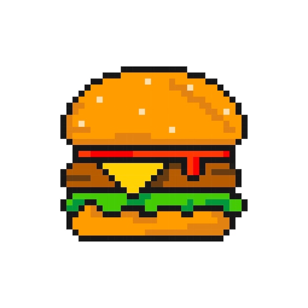 Vector pixel hamburger icon, 8bit hamburger, pixel art burger.