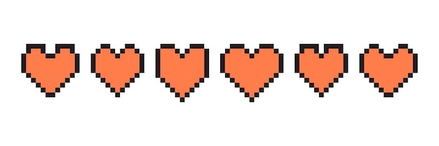 Pixel hart in retro stijl Vintage liefdessymbool verschillende vormen harten 8 bit pixel art