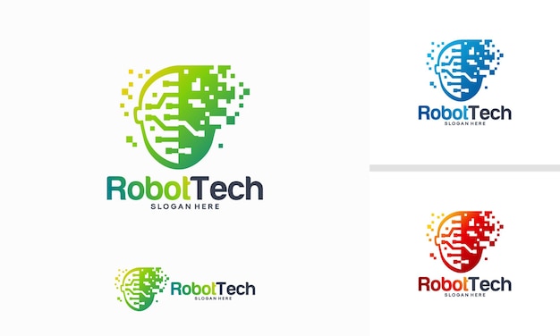 Pixel Head logo concept vector, Robotic Technology Logo sjabloon ontwerpen vector illustratie